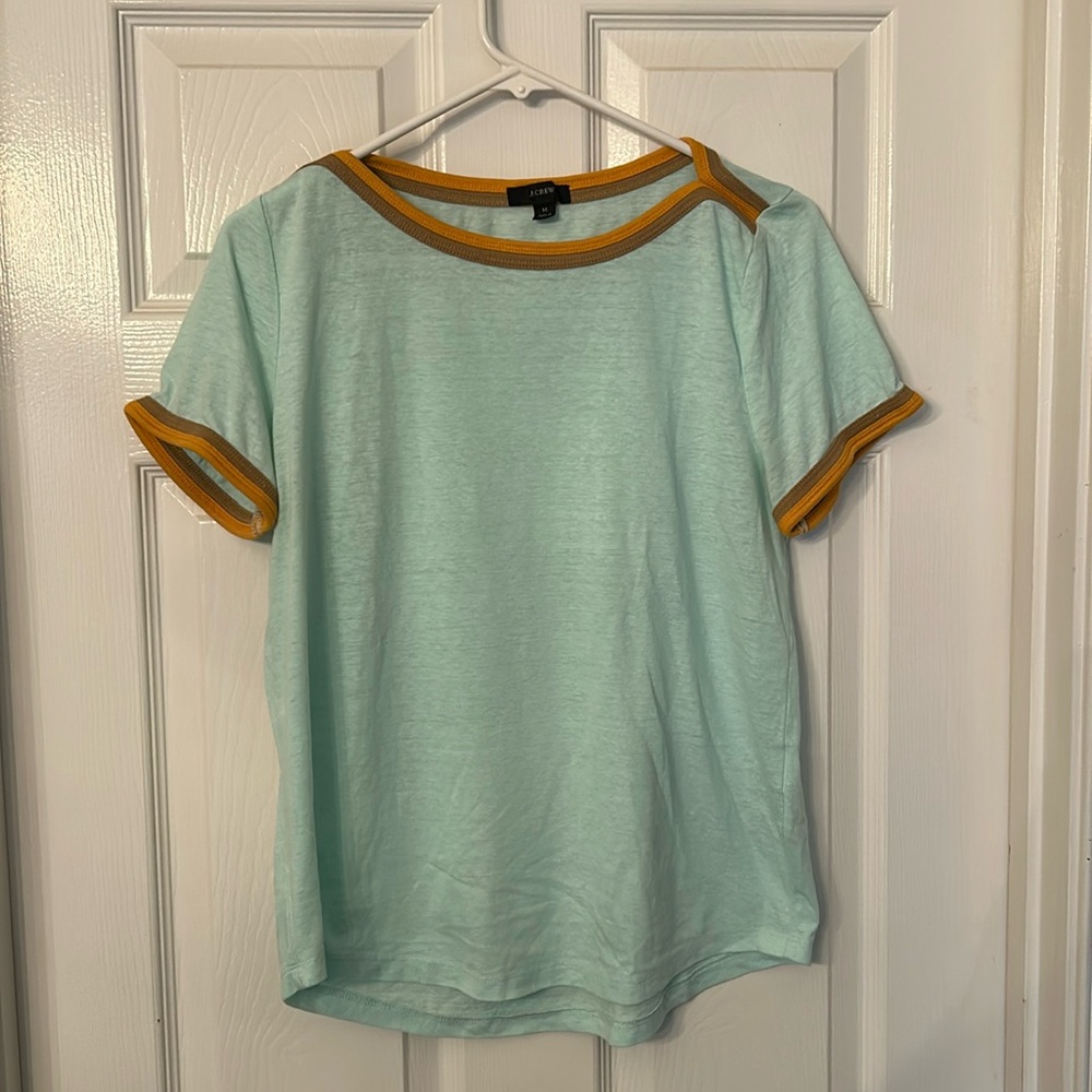 J. Crew Mint Green Short Sleeve Tee with Mustard Trim